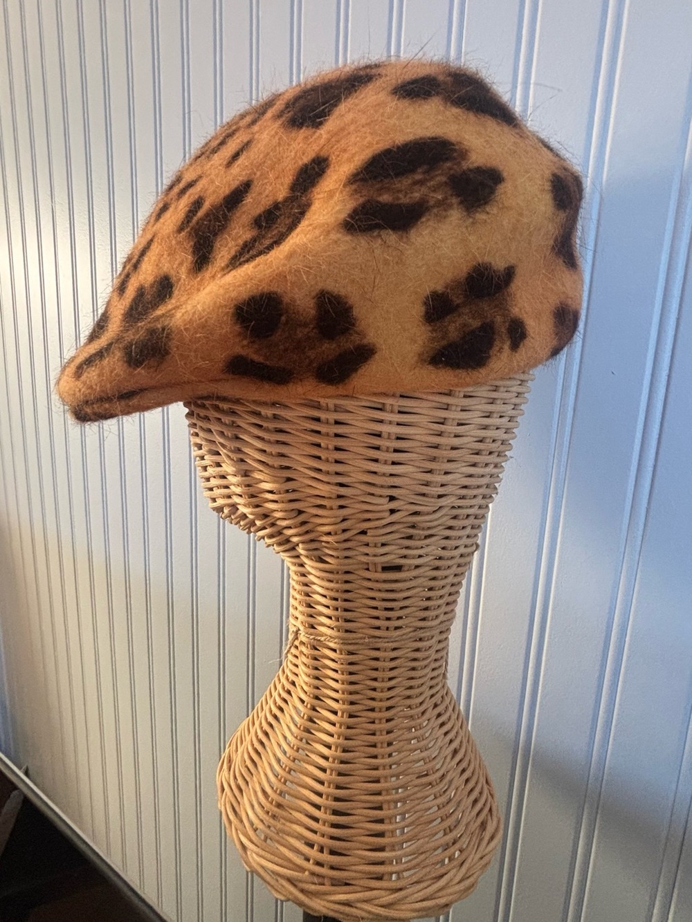 Leopard Spot Wool Blend Beret in Brown